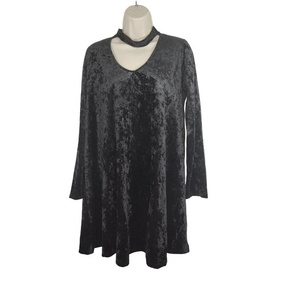 EE:Some Black V-neck Dress Velour Choker Neckline Women Size M Long Sleeve - Picture 1 of 6